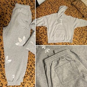 adidas Originals Large Logo Jogger Pants and Allover Graphic Print Hoodie, Set